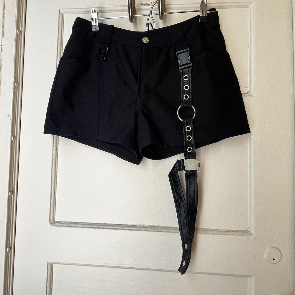 Listen Flavor Shorts Sz L Black Harness Belt Punk Grunge Kawaii Goth Witchy Rave